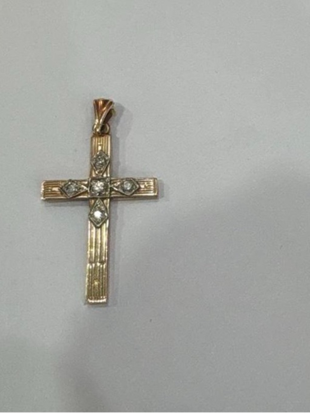 Gold Cross Pendant with Clear Stone Accents